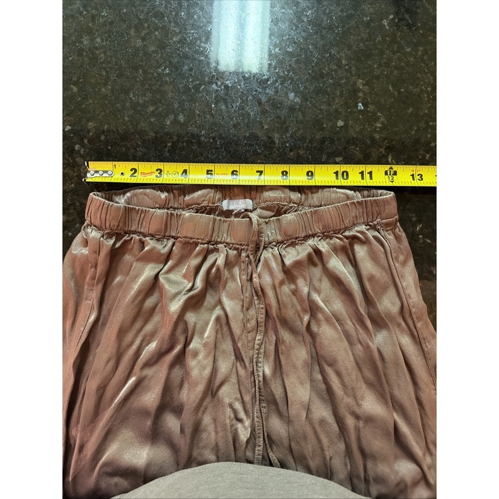 PJ Harlow Satin Pajama Set Bertie Top Mo Bottoms Brown Silky Short Sleeve Sz XS - Picture 7 of 11